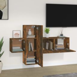 Berkfield Home 3 Piece TV Cabinet Set Smoked Oak Engineered Wood in Brown - thumbnail 3