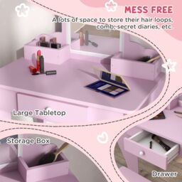 ZONEKIZ Dressing Table with Mirror & Stool, Drawer, Storage Boxes, Cloud Design in Pink - thumbnail 5
