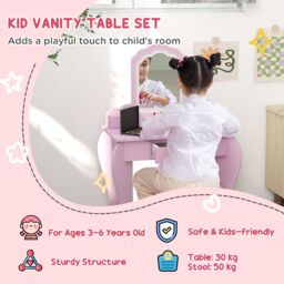 ZONEKIZ Dressing Table with Mirror & Stool, Drawer, Storage Boxes, Cloud Design in Pink - thumbnail 4