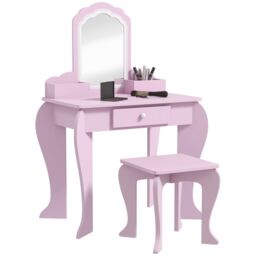ZONEKIZ Dressing Table with Mirror & Stool, Drawer, Storage Boxes, Cloud Design in Pink - thumbnail 2
