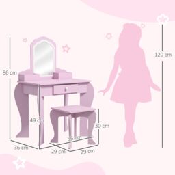ZONEKIZ Dressing Table with Mirror & Stool, Drawer, Storage Boxes, Cloud Design in Pink - thumbnail 3