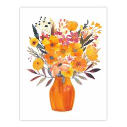 "Artery8 Bright Autumnal Orange Pink Flower Bouquet Vase Wall Art Print in Yellow - Size: W18"" x H24""" - thumbnail 1