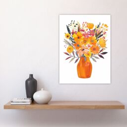 "Artery8 Bright Autumnal Orange Pink Flower Bouquet Vase Wall Art Print in Yellow - Size: W18"" x H24""" - thumbnail 4