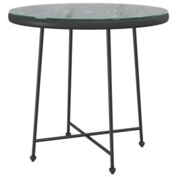 Berkfield Home Dining Table Black Ã˜80 cm Tempered Glass & Steel - thumbnail 2