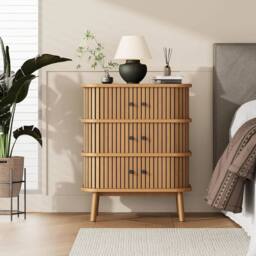 VOGREX Dresser 3 Drawer Chest Bedroom Storage Cabinet Closet in Light Oak - thumbnail 4