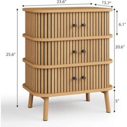 VOGREX Dresser 3 Drawer Chest Bedroom Storage Cabinet Closet in Light Oak - thumbnail 2