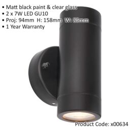 Loops Up & Down Twin Outdoor IP44 Wall Light - 2 x 7W GU10 LED - Matt Black & Glass - thumbnail 2