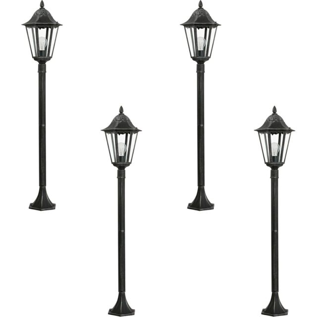 Loops 4 PACK IP44 Outdoor Bollard Light Black & Silver Lantern 1200mm Post 60W E27 - image 1