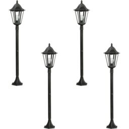 Loops 4 PACK IP44 Outdoor Bollard Light Black & Silver Lantern 1200mm Post 60W E27