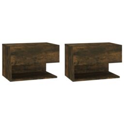 Berkfield Home Wall-mounted Bedside Cabinets 2 pcs Smoked Oak in Brown - thumbnail 2