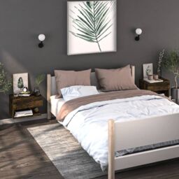 Berkfield Home Wall-mounted Bedside Cabinets 2 pcs Smoked Oak in Brown - thumbnail 1
