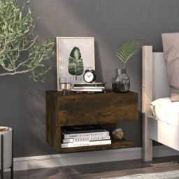 Berkfield Home Wall-mounted Bedside Cabinets 2 pcs Smoked Oak in Brown - thumbnail 3