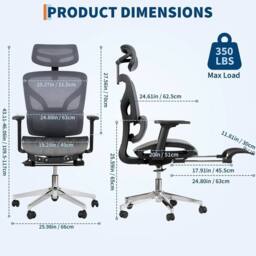 Havendro Ergonomic Mesh Office Chair Adjustable Armrest Lumbar Support in Grey - thumbnail 2