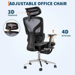 Havendro Ergonomic Mesh Office Chair Adjustable Armrest Lumbar Support in Grey - thumbnail 3
