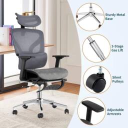 Havendro Ergonomic Mesh Office Chair Adjustable Armrest Lumbar Support in Grey - thumbnail 4