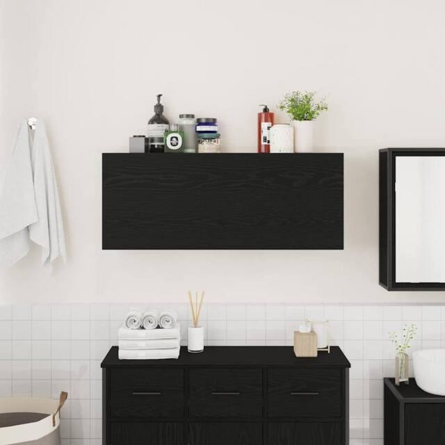 Berkfield Home Decorative Bathroom Wall Cabinet Black 100x25x40 cm Engineered Wood - Size: 100 x 25 x 40 cm - image 1