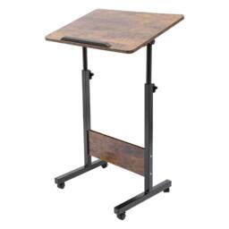 VOGREX 32-47 Adjustable Mobile Standing Laptop Desk with Wheels UK in Brown - thumbnail 1