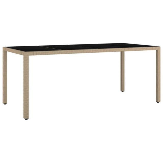Berkfield Home Garden Table with Glass Top Beige Poly Rattan&Tempered Glass - image 1