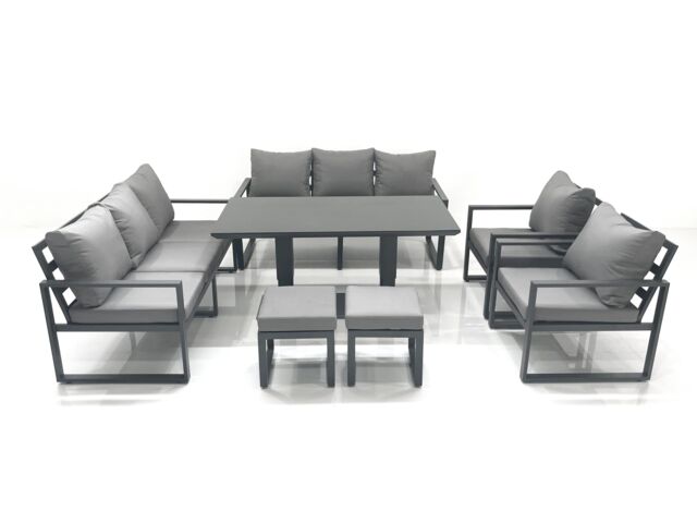 Fimous Garden Sofa Set Aluminium Furniture Rising Dining Tabe Set with 2 Chair 2 Small Footstools Dark Grey - image 1