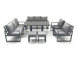 Fimous Garden Sofa Set Aluminium Furniture Rising Dining Tabe Set with 2 Chair 2 Small Footstools Dark Grey - thumbnail 1