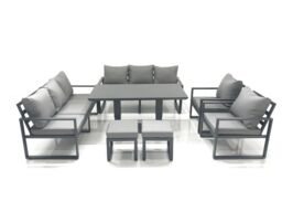 Fimous Garden Sofa Set Aluminium Furniture Rising Dining Tabe Set with 2 Chair 2 Small Footstools Dark Grey - thumbnail 2