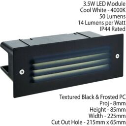 Loops IP44 LED Full Brick Light Textured Black & Louvre Slotted Grill 3.5W Cool White - thumbnail 2