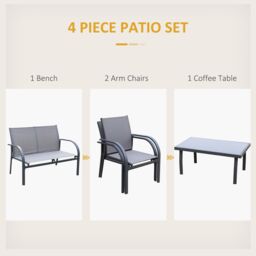 OUTSUNNY 4pcs Patio Furniture Set Garden Sofa Glass Top Coffee Table in Dark Grey - thumbnail 4