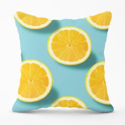 Warren Reed - Designer Fresh Lemons Outdoor Cushion in Blue - Size: 60 cm x 60 cm - thumbnail 1