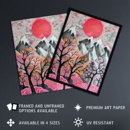 "Artery8 Mountain Snow Peaks Pink Blossom Tree Japanese Framed Art Print - Size: W12"" x H16""" - thumbnail 2