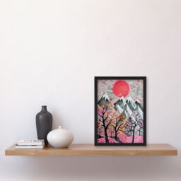 "Artery8 Mountain Snow Peaks Pink Blossom Tree Japanese Framed Art Print - Size: W12"" x H16""" - thumbnail 4