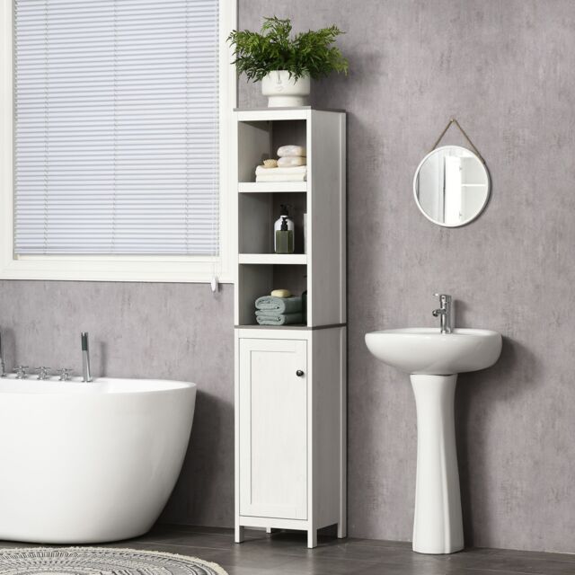 Kleankin Tall Bathroom Storage Cabinet Linen Tower with Adjustable Shelf in White - image 1