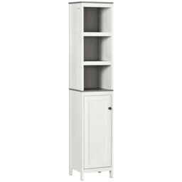 Kleankin Tall Bathroom Storage Cabinet Linen Tower with Adjustable Shelf in White - thumbnail 2