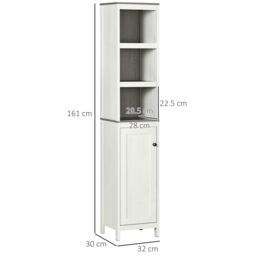 Kleankin Tall Bathroom Storage Cabinet Linen Tower with Adjustable Shelf in White - thumbnail 3