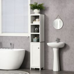 Kleankin Tall Bathroom Storage Cabinet Linen Tower with Adjustable Shelf in White