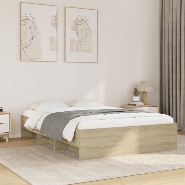 Berkfield Home Bed Frame without Mattress Sonoma Oak 140x200 cm Engineered Wood in Brown - image 1