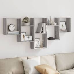 Berkfield Home Wall Shelf Grey Sonoma 159x18x66 cm Engineered Wood - Size: 159 x 18 x 66 cm - thumbnail 2