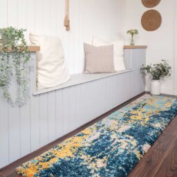 Kukoon Blue Ochre Coastal Abstract Deep Pile Soft Shaggy Living Room Area Rug - Size: 60 cm x 240 cm - thumbnail 6