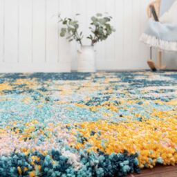 Kukoon Blue Ochre Coastal Abstract Deep Pile Soft Shaggy Living Room Area Rug - Size: 60 cm x 240 cm - thumbnail 8