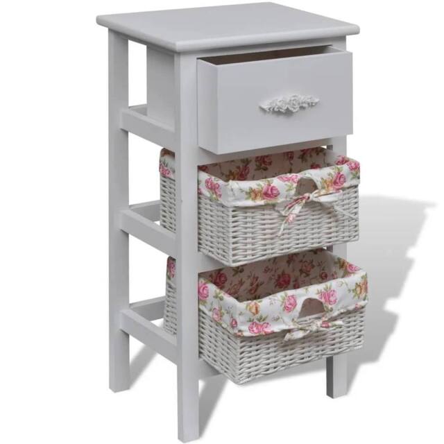 Berkfield Home Decorative Cabinet with 1 Drawer & 2 Baskets White Paulownia Wood - image 1