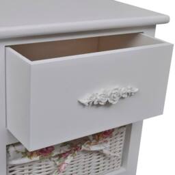 Berkfield Home Decorative Cabinet with 1 Drawer & 2 Baskets White Paulownia Wood - thumbnail 4