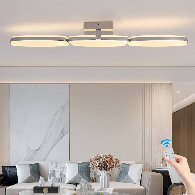 NIVOR Modern LED Ceiling Light 23W Chrome Dimmable Flush Mount with Remote in Metallic Silver - image 1
