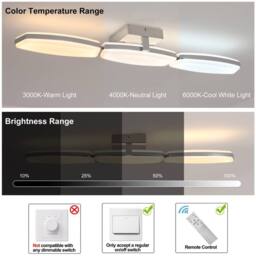 NIVOR Modern LED Ceiling Light 23W Chrome Dimmable Flush Mount with Remote in Metallic Silver - thumbnail 3