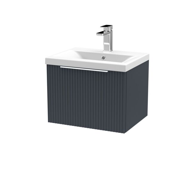 Balterley Fluted Wall Hung 1 Drawer Vanity Basin Unit & Basin 500mm - Dark Grey - image 1