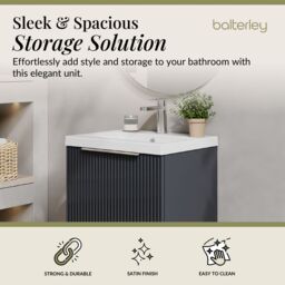Balterley Fluted Wall Hung 1 Drawer Vanity Basin Unit & Basin 500mm - Dark Grey - thumbnail 2