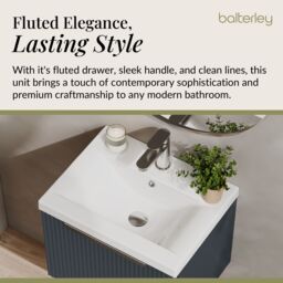 Balterley Fluted Wall Hung 1 Drawer Vanity Basin Unit & Basin 500mm - Dark Grey - thumbnail 4