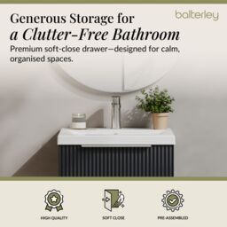 Balterley Fluted Wall Hung 1 Drawer Vanity Basin Unit & Basin 500mm - Dark Grey - thumbnail 3