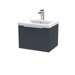 Balterley Fluted Wall Hung 1 Drawer Vanity Basin Unit & Basin 500mm - Dark Grey - thumbnail 1