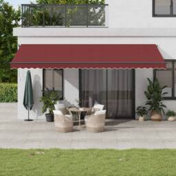 Berkfield Home Manual Retractable Awning with LEDs Burgundy 600x300 cm in Black - thumbnail 1