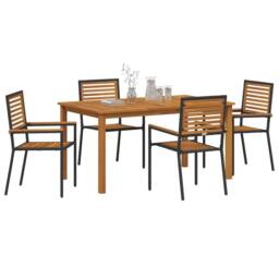 Berkfield Home 5 Piece Garden Dining Set Black Poly Rattan Acacia - thumbnail 3