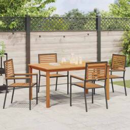Berkfield Home 5 Piece Garden Dining Set Black Poly Rattan Acacia - thumbnail 4